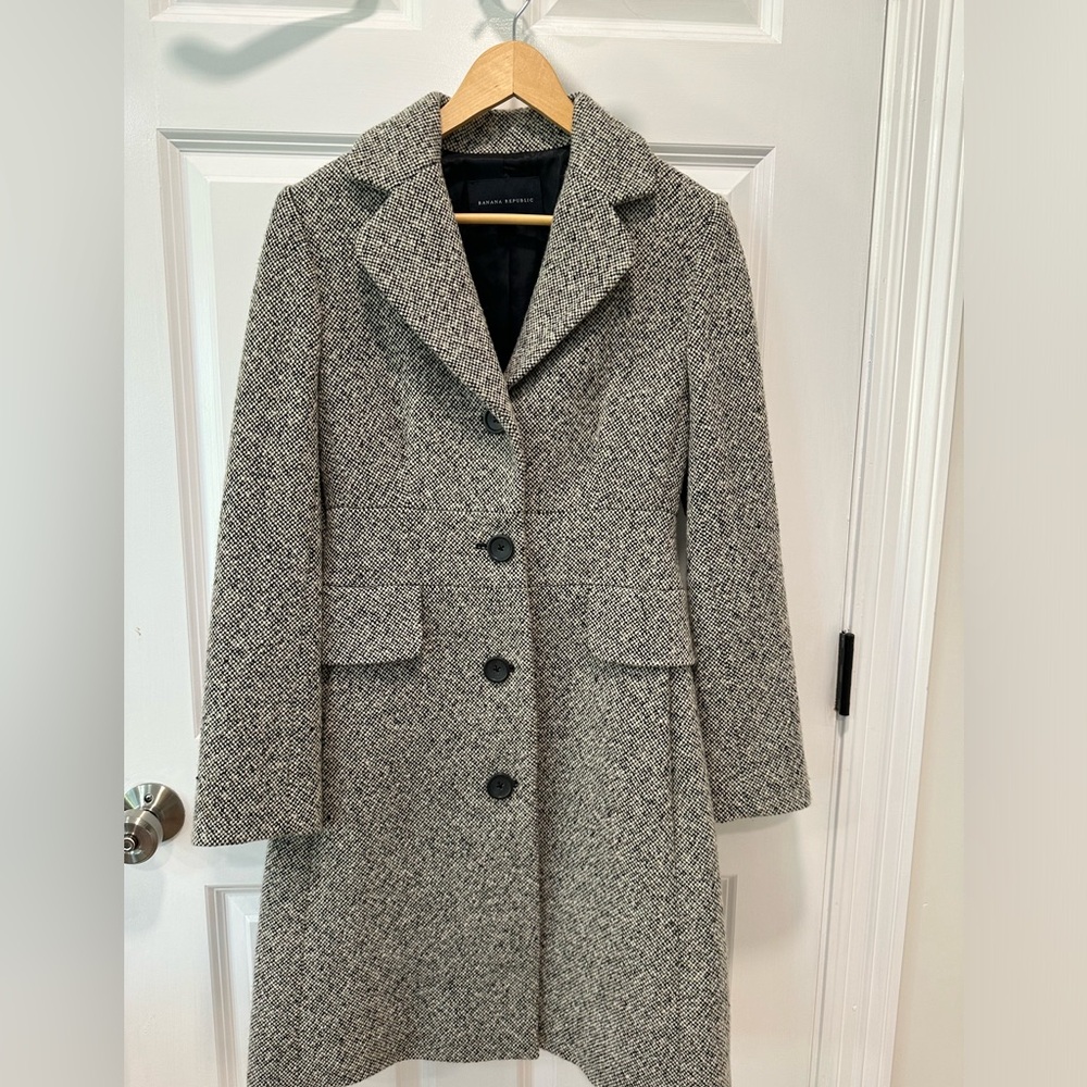 Banana Republic Tweed Midi Overcoat Jacket Medium